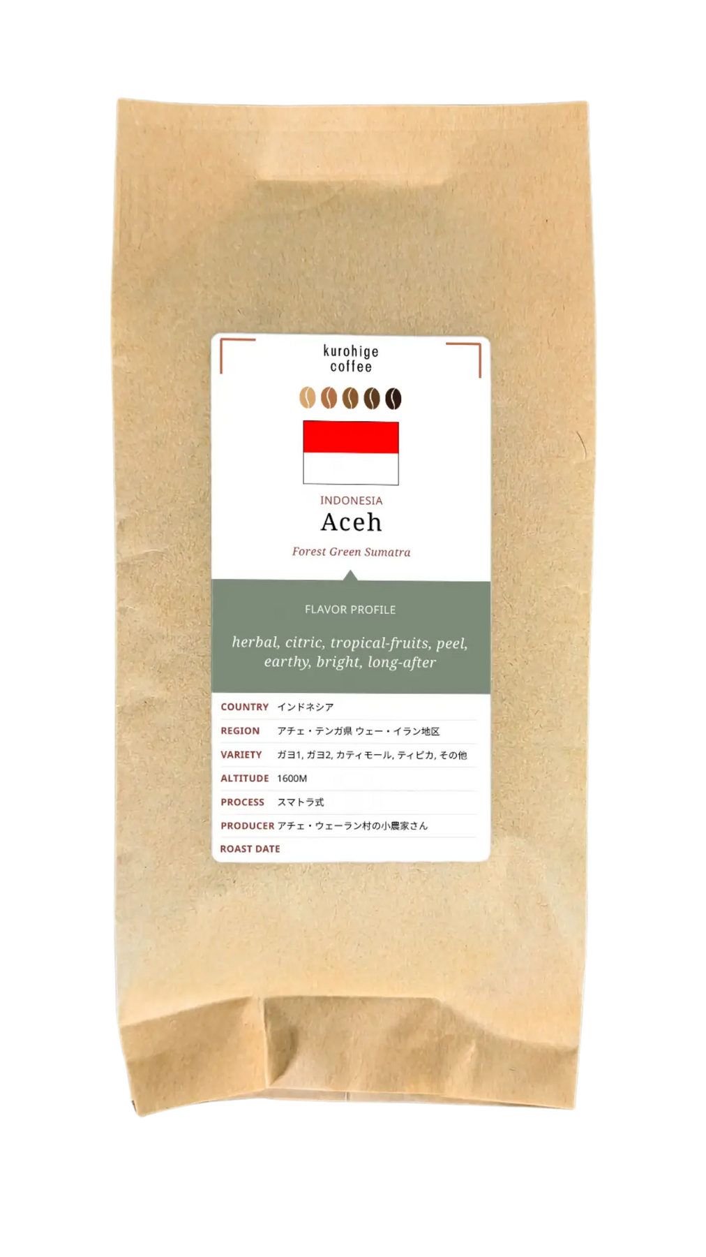 インドネシア アチェ フォレストグリーンのコーヒー豆｜スマトラ式精製