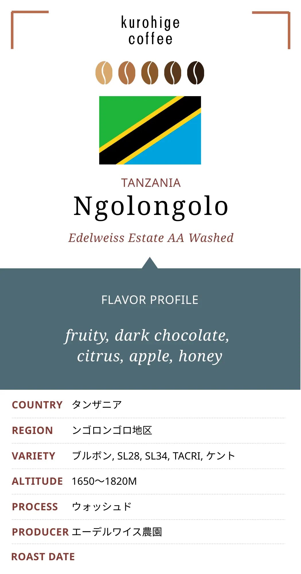 タンザニア ンゴロンゴロ エーデルワイス農園 AA ウォッシュド